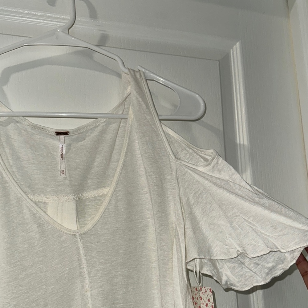 Free People Cream Ruffled Asymmetrical Tank Top - Picture 2 of 3